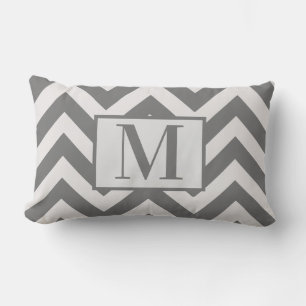 Modern Grey White Chevron Design Monogram Lumbar Pillow