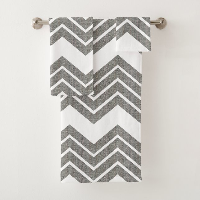 Modern Grey & White Chevron Pattern Editable Colou Bath Towel Set (Insitu)
