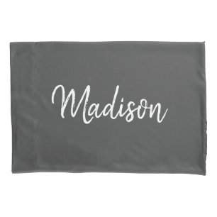Modern Grey White Chic Script Personalized Pillowcase