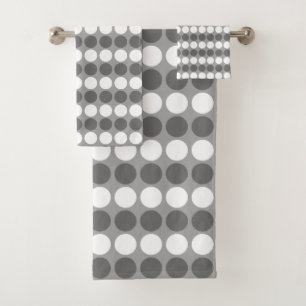 Modern Grey White Dotted Stripes Bath Towel Set
