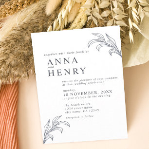 Modern Grey White Eucalyptus Illustration Wedding  Invitation