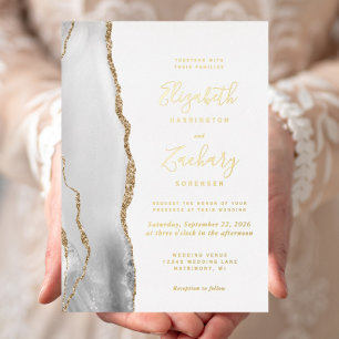 Modern Grey White Gold Agate Wedding