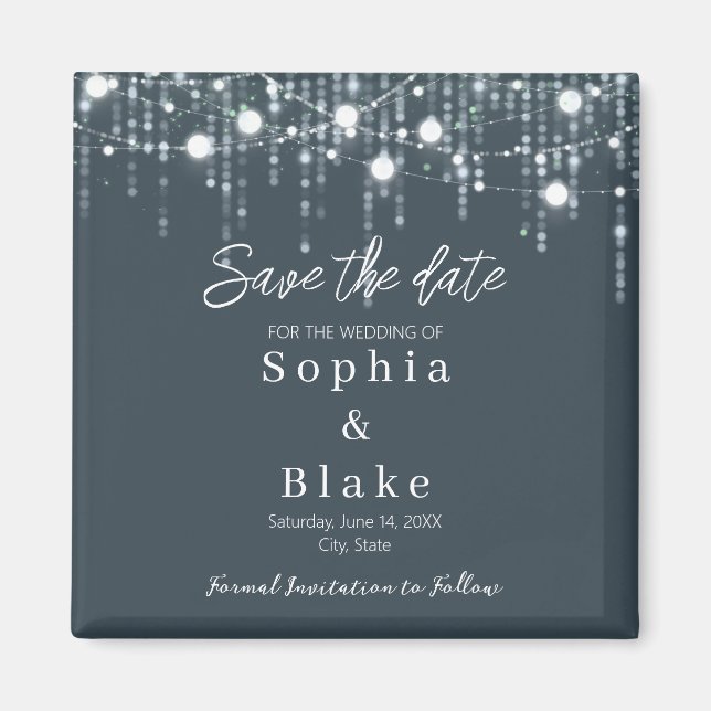 Modern Grey & White Hanging Lights Save the Date Magnet (Front)