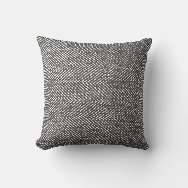 Modern Grey & White Herringbone Throw Pillow (Front)