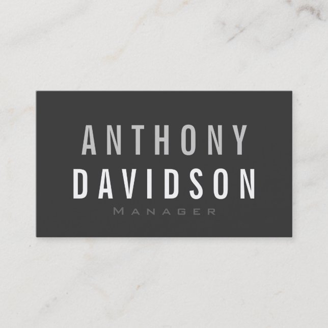 Modern Grey White Huge Letters Business Card (Front)