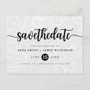 Modern Grey-White Liquid Marble Save The Date Announcement Postcard