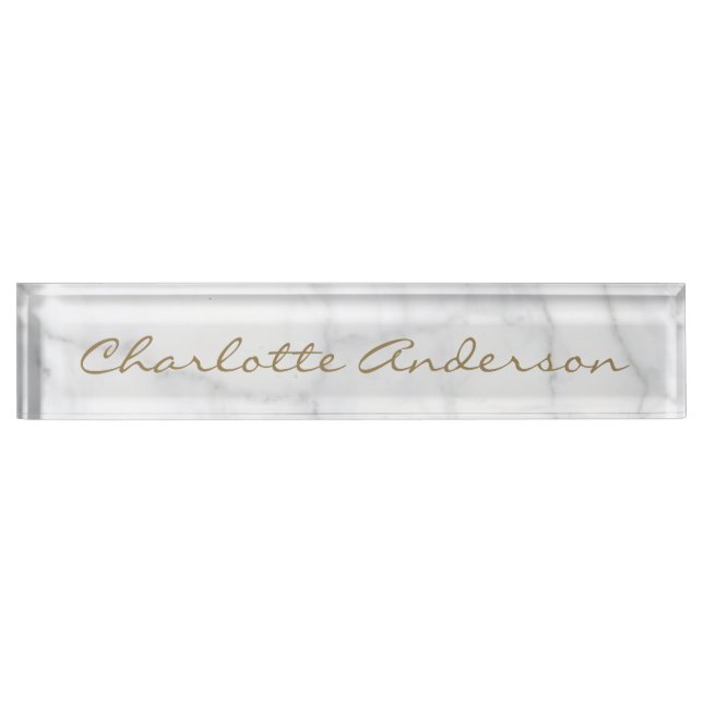Modern Grey White Marble Personalized Name  Nameplate (Front)