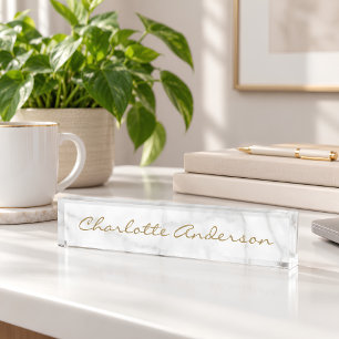 Modern Grey White Marble Personalized Name Nameplate