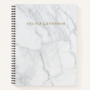Modern Grey White Marble Personalized Name Notebook