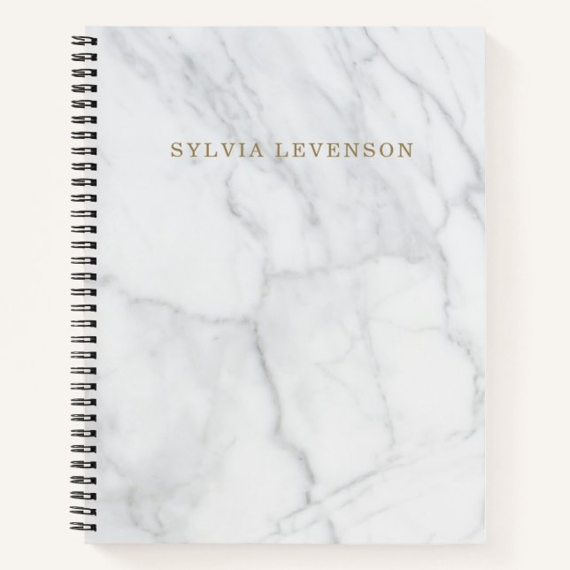 Modern Grey White Marble Personalized Name Notebook (Front)