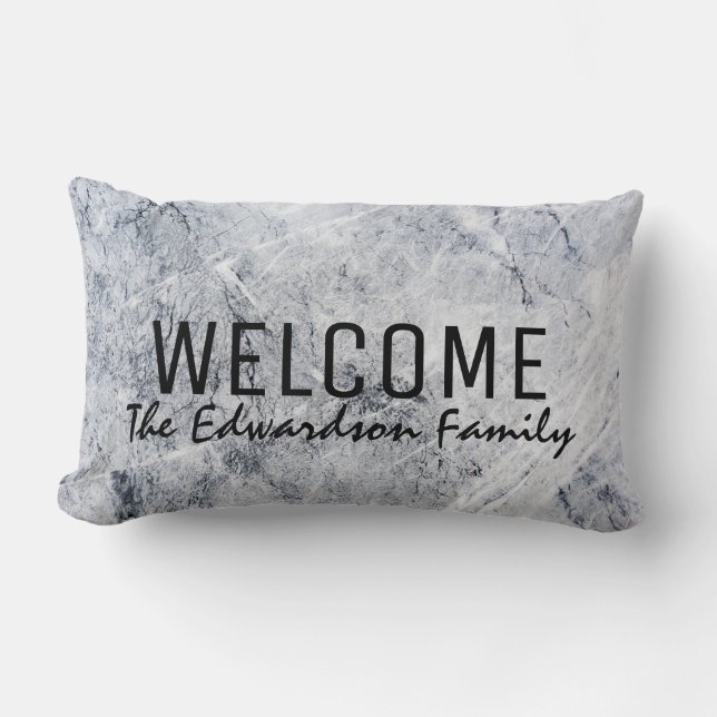 Modern grey white marble Welcome monogram name Lumbar Pillow (Front)