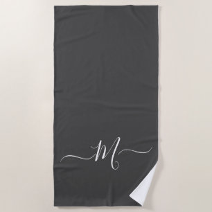 Modern Grey White Monogram Initial Beach Towel