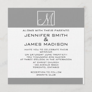 Modern Grey White Monogram Wedding Invitation