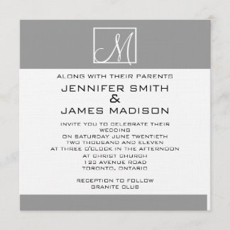 Modern Grey White Monogram Wedding Invitation
