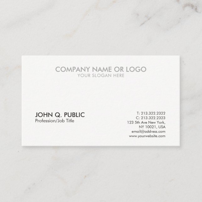 Modern Grey White Professional Clean Elegant Business Card (Front)