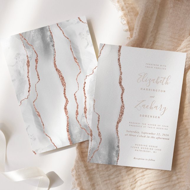 Modern Grey White Rose Gold Agate Wedding (Creator Uploaded)