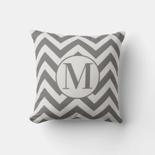 Modern Grey White Stripes Monogram Throw Pillow