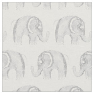 Modern grey white watercolor hand painted elephant fabric