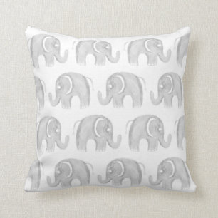 Modern grey white watercolor hand painted elephant throw pillow