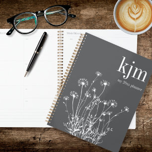 Modern Grey & White Wildflowers Planner
