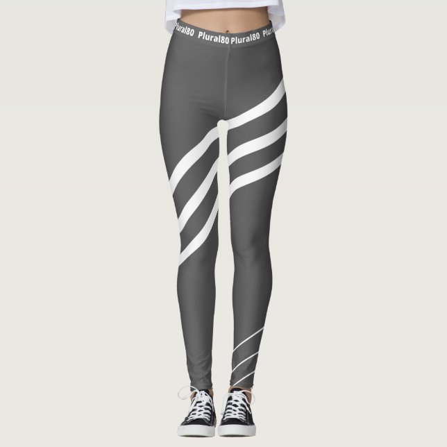 Modern grey white workout  leggings (Front)