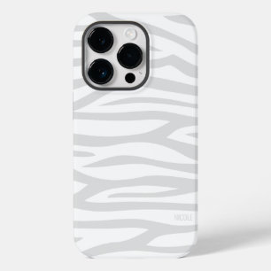 Modern Grey White Zebra Print Personalized Case-Mate iPhone 14 Pro Case