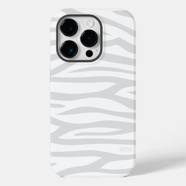 Modern Grey White Zebra Print Personalized Case-Mate iPhone Case (Back)