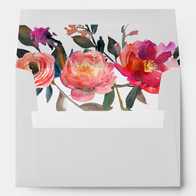 Modern Grey | Winter Flower Wedding Invitation Envelopes (Back (Bottom))