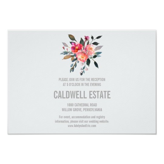 Modern Grey Winter Flower Wedding Reception Insert Card