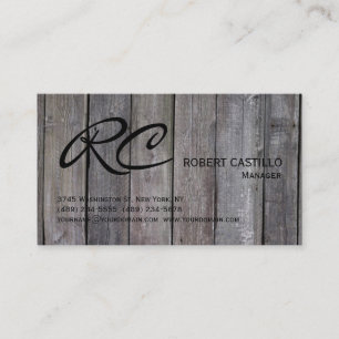 Modern Grey Wood Pattern Handwriting Monogram Business Card