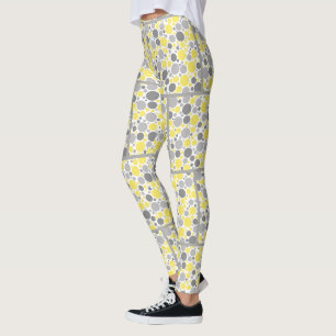 Modern Grey Yellow Bubbles Leggings