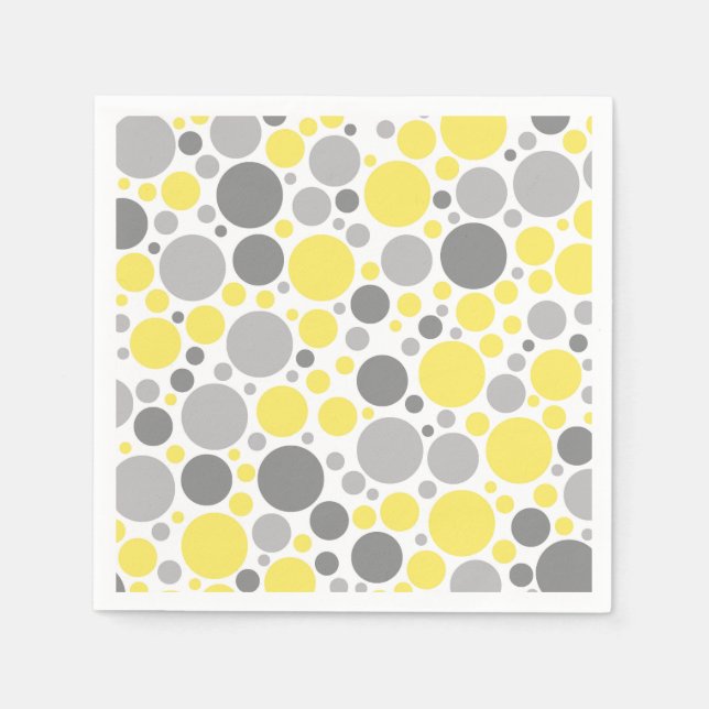 Modern Grey Yellow Bubbles Napkin (Front)