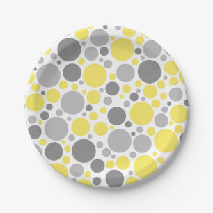 Modern Grey Yellow Bubbles Paper Plate