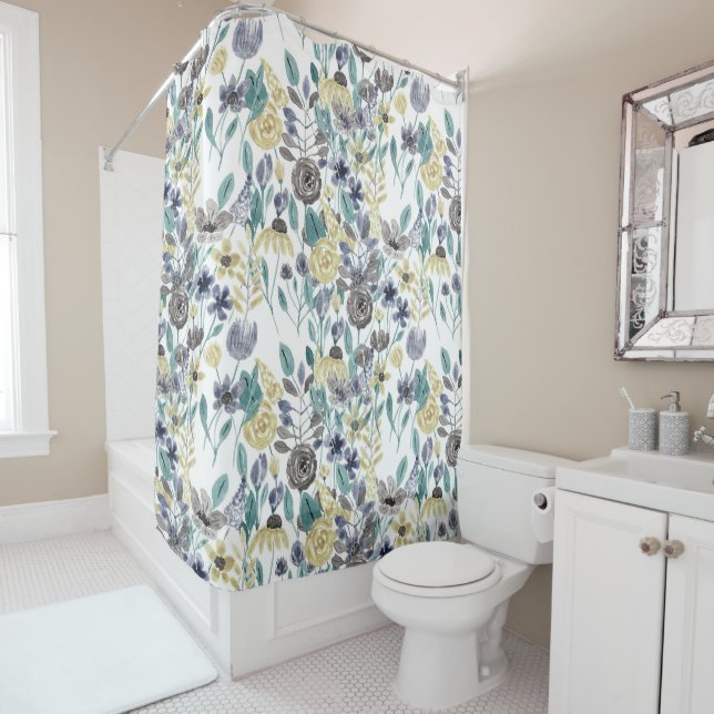 Modern Grey Yellow Floral Watercolor Pattern (In Situ)