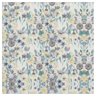 Modern Grey Yellow Floral Watercolor Pattern Fabric