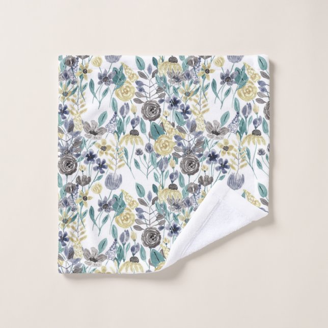 Modern Grey Yellow Floral Watercolor Pattern Wash Cloth (Wash Cloth)