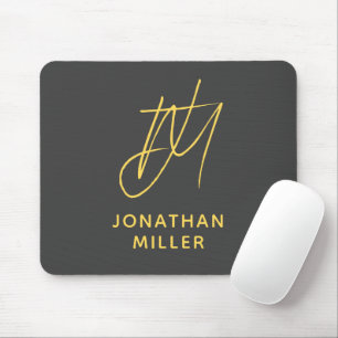 Modern Grey Yellow Monogram Mouse Pad