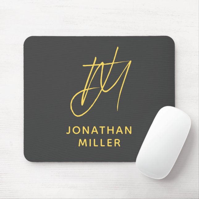 Modern Grey Yellow Monogram Mouse Pad (With Mouse)