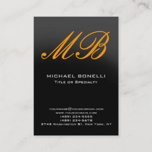 Modern grey yellow script monogram business card