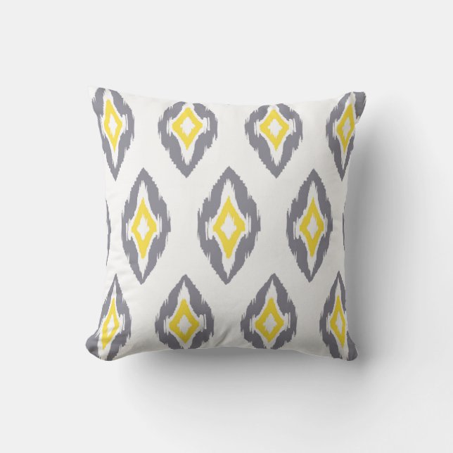 Modern grey yellow white Ikat Tribal Pattern 1b Throw Pillow (Front)