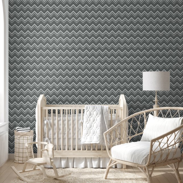Modern Grey Zig Zag Striped Wallpaper (Kids)