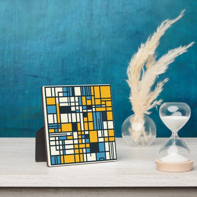 Modern Grid Abstraction – Mondrian-Inspired Geomet Plaque (Insitu)