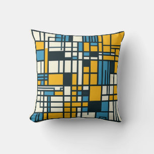 Modern Grid Abstraction – Mondrian-Inspired Geomet Throw Pillow