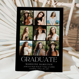 Modern Grid Black 9 Photo Collage Graduation Announcement