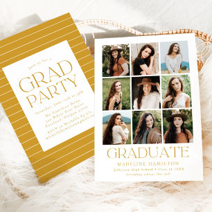 Modern Grid Gold 9 Photo Collage Graduation Party Invitation