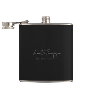 Modern Groomsman Best Man Bestman Black Grey Hip Flask