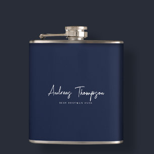 Modern Groomsman Bestman Best Man Dark Navy Blue Hip Flask