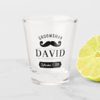 Modern Groomsman Moustache Name Wedding Shot Glass
