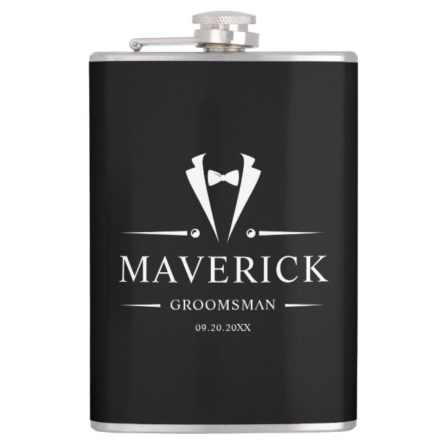 Modern Groomsmen Gift Classic Wedding Favours Blac Hip Flask (Front)
