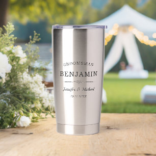 Modern Groomsmen Gift Elegant Bride and Groom Name Insulated Tumbler